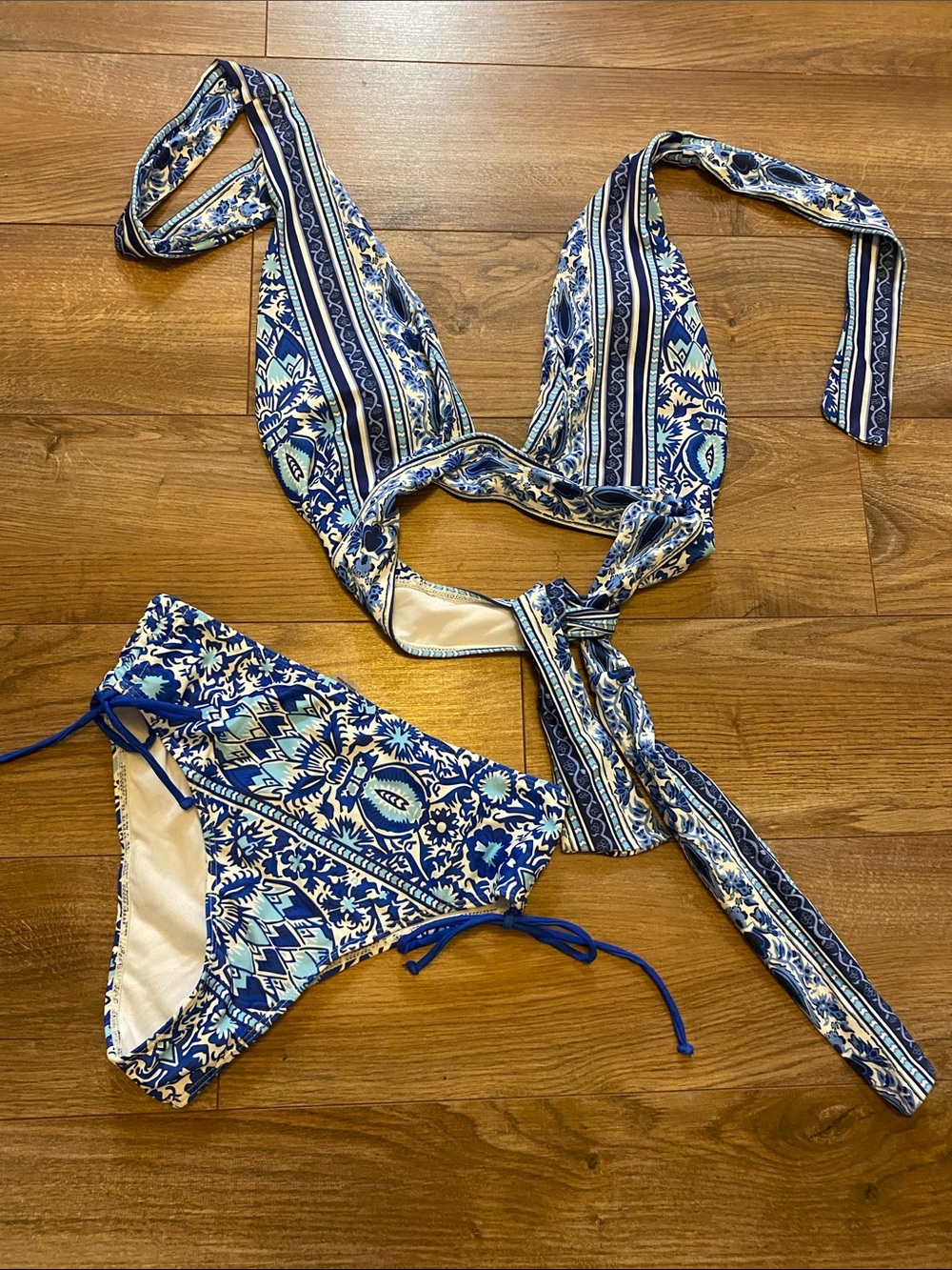 Blue Patterned Two-Piece Bikini Set